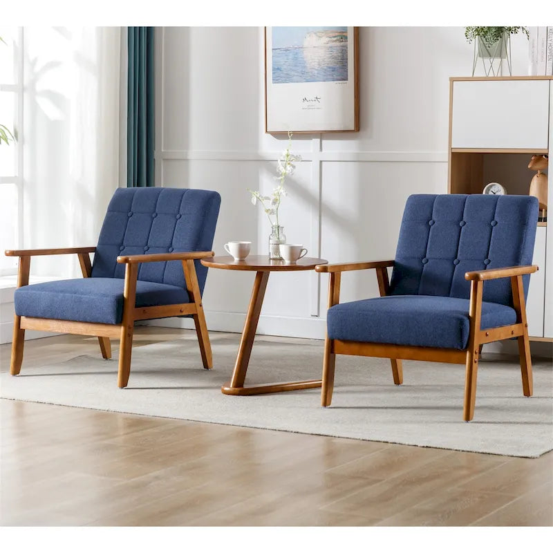 Fauteuil d'appoint capitonné avec accoudoirs et pieds en bois massif rembourré