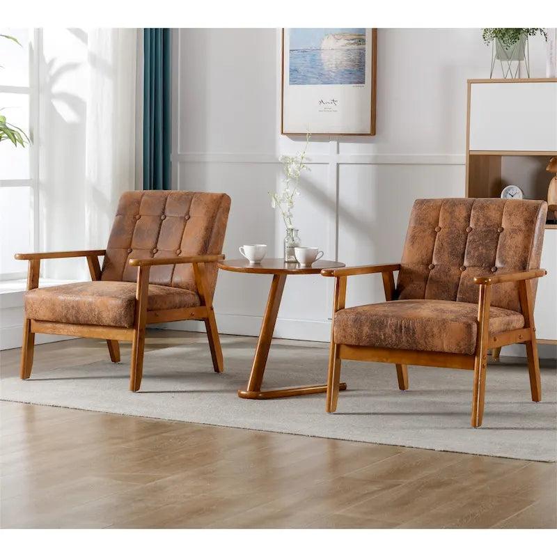 Fauteuil d'appoint capitonné avec accoudoirs et pieds en bois massif rembourré