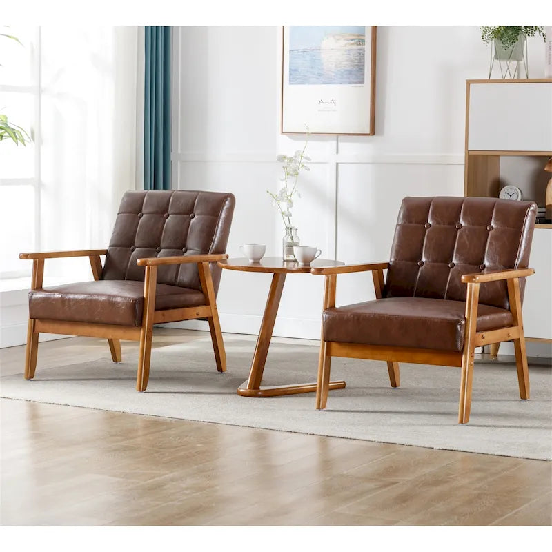Fauteuil d'appoint capitonné avec accoudoirs et pieds en bois massif rembourré