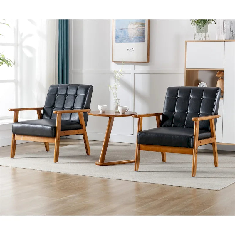 Fauteuil d'appoint capitonné avec accoudoirs et pieds en bois massif rembourré