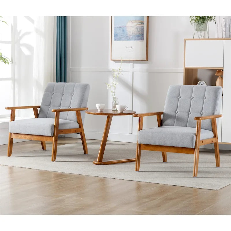 Fauteuil d'appoint capitonné avec accoudoirs et pieds en bois massif rembourré