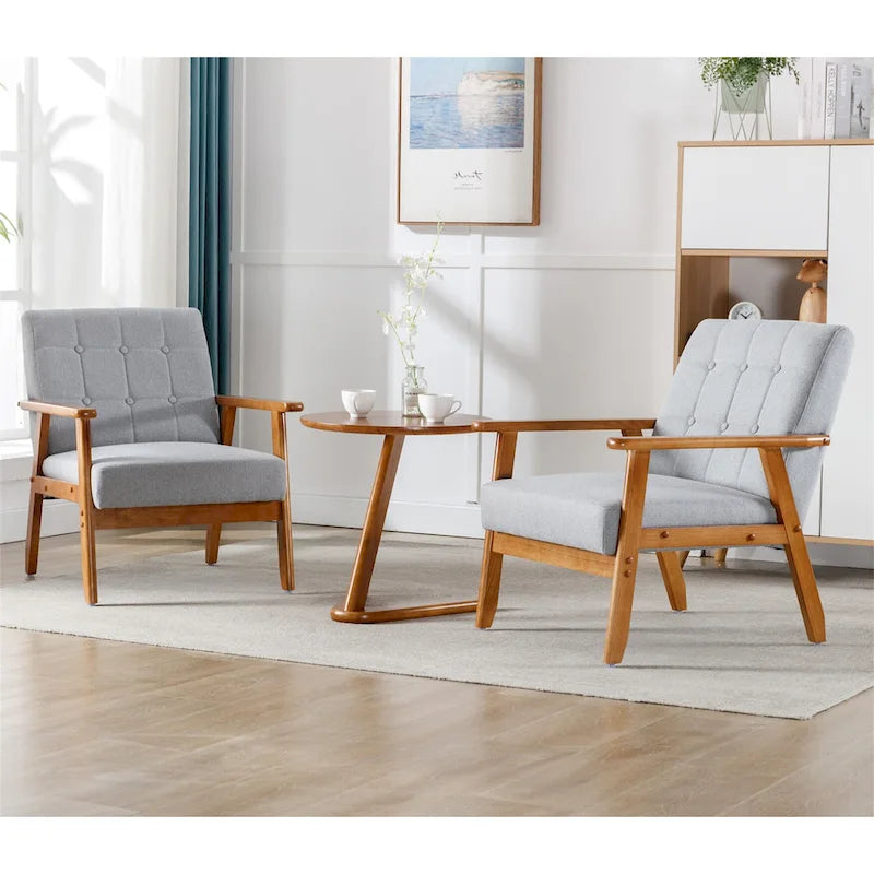 Fauteuil d'appoint capitonné avec accoudoirs et pieds en bois massif rembourré