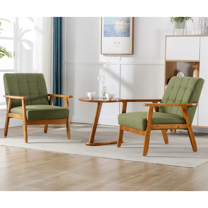 Fauteuil d'appoint capitonné avec accoudoirs et pieds en bois massif rembourré
