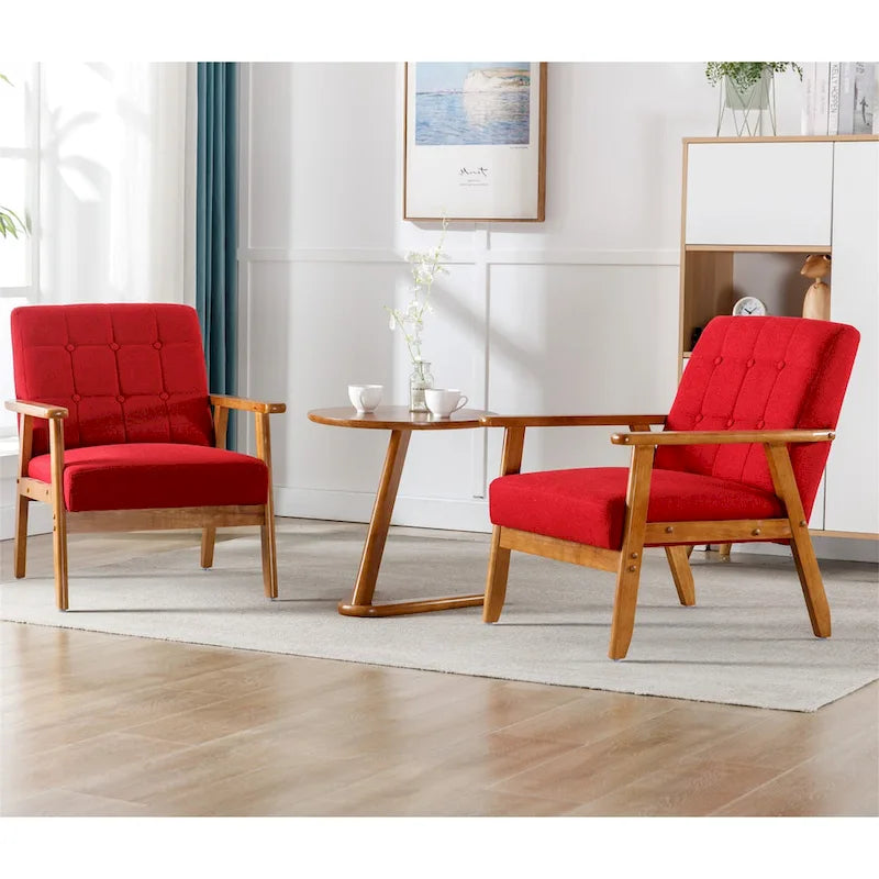 Fauteuil d'appoint capitonné avec accoudoirs et pieds en bois massif rembourré
