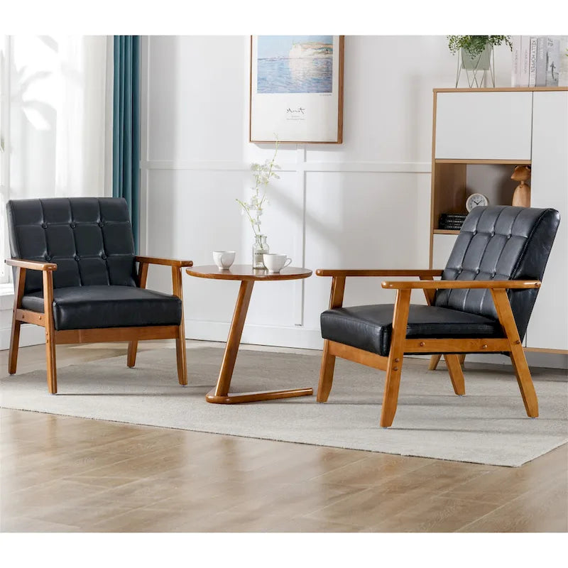 Fauteuil d'appoint capitonné avec accoudoirs et pieds en bois massif rembourré
