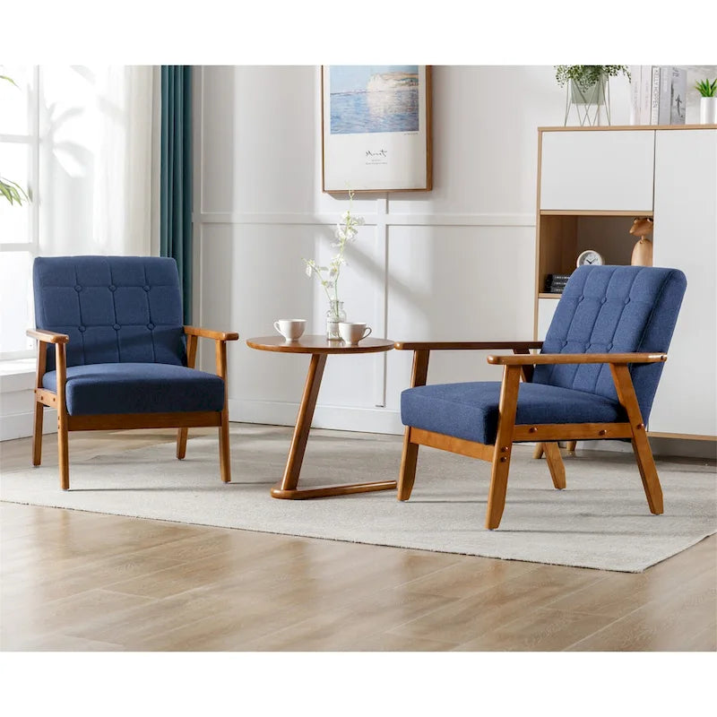 Fauteuil d'appoint capitonné avec accoudoirs et pieds en bois massif rembourré