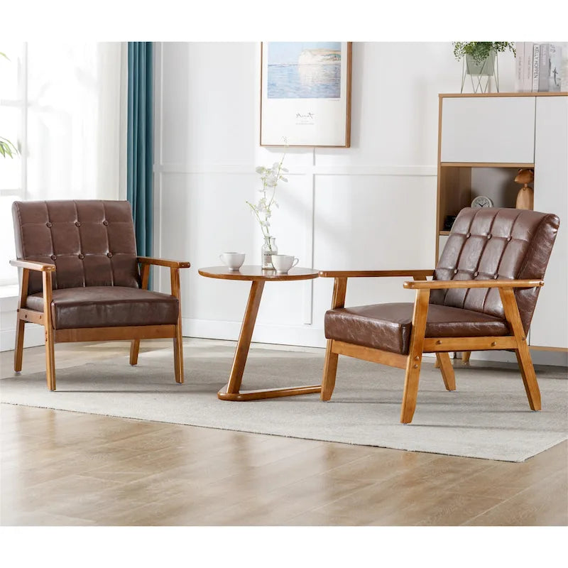Fauteuil d'appoint capitonné avec accoudoirs et pieds en bois massif rembourré