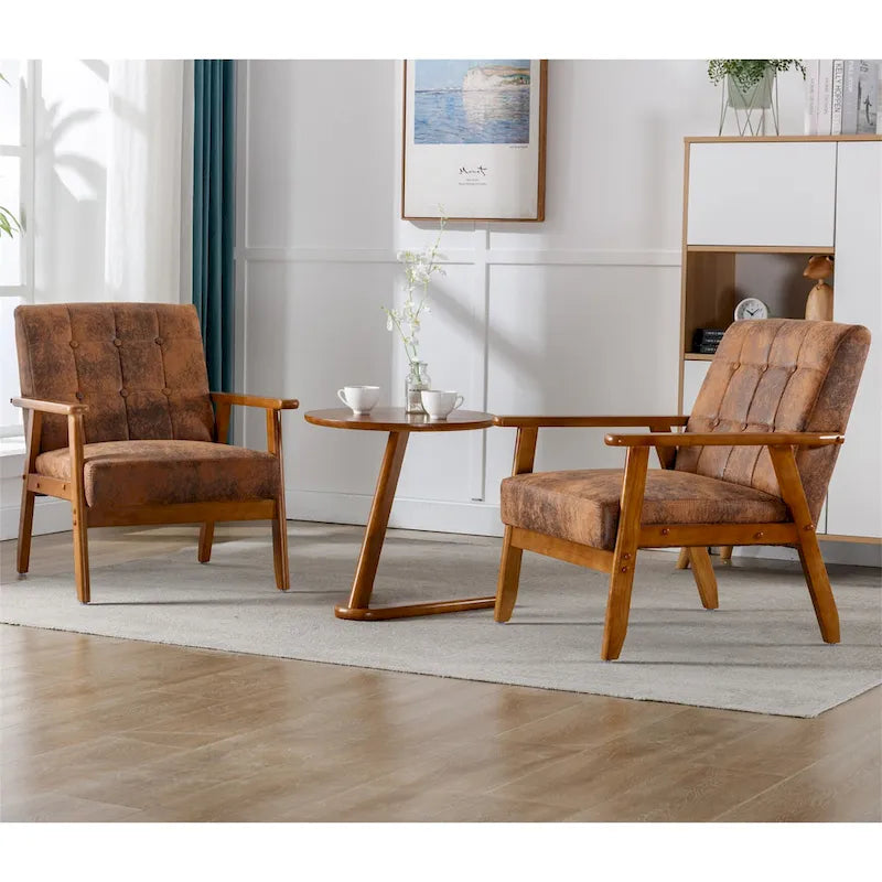 Fauteuil d'appoint capitonné avec accoudoirs et pieds en bois massif rembourré