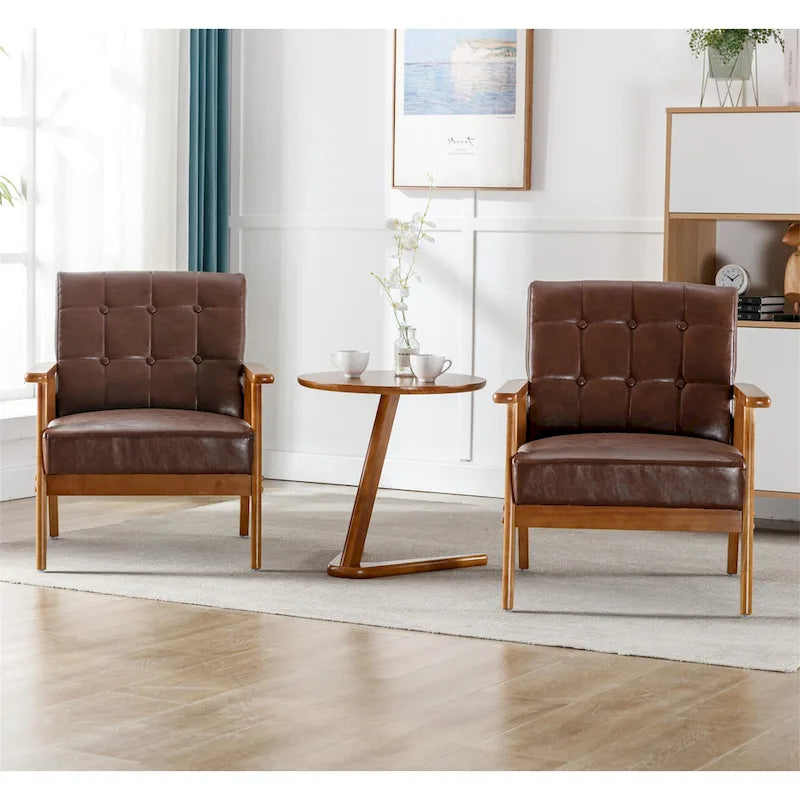 Fauteuil d'appoint capitonné avec accoudoirs et pieds en bois massif rembourré