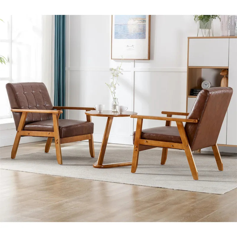 Fauteuil d'appoint capitonné avec accoudoirs et pieds en bois massif rembourré