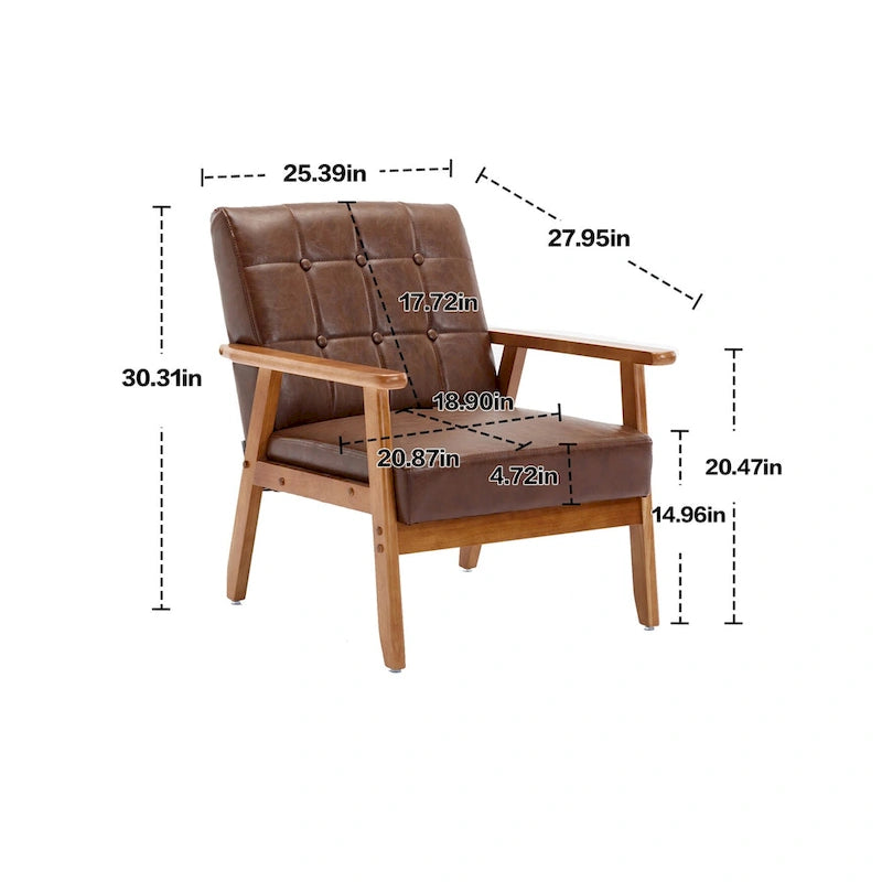 Fauteuil d'appoint capitonné avec accoudoirs et pieds en bois massif rembourré