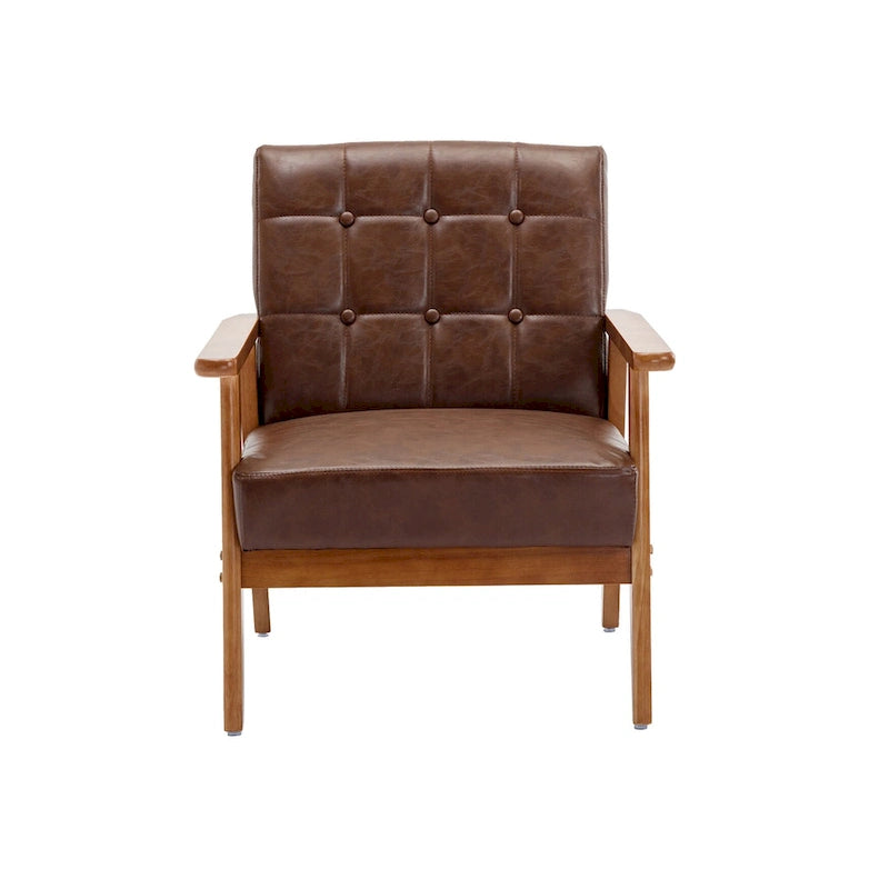 Fauteuil d'appoint capitonné avec accoudoirs et pieds en bois massif rembourré
