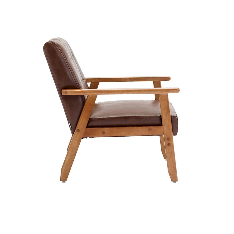 Fauteuil d'appoint capitonné avec accoudoirs et pieds en bois massif rembourré