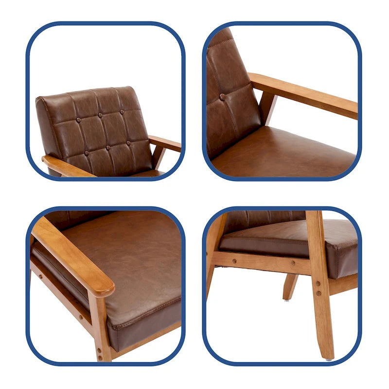 Fauteuil d'appoint capitonné avec accoudoirs et pieds en bois massif rembourré