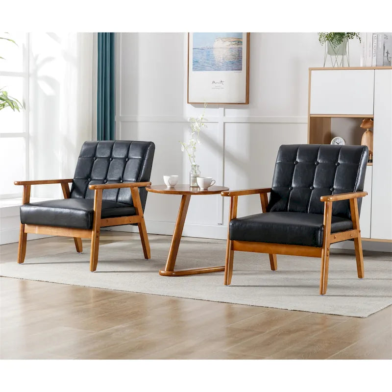 Fauteuil d'appoint capitonné avec accoudoirs et pieds en bois massif rembourré
