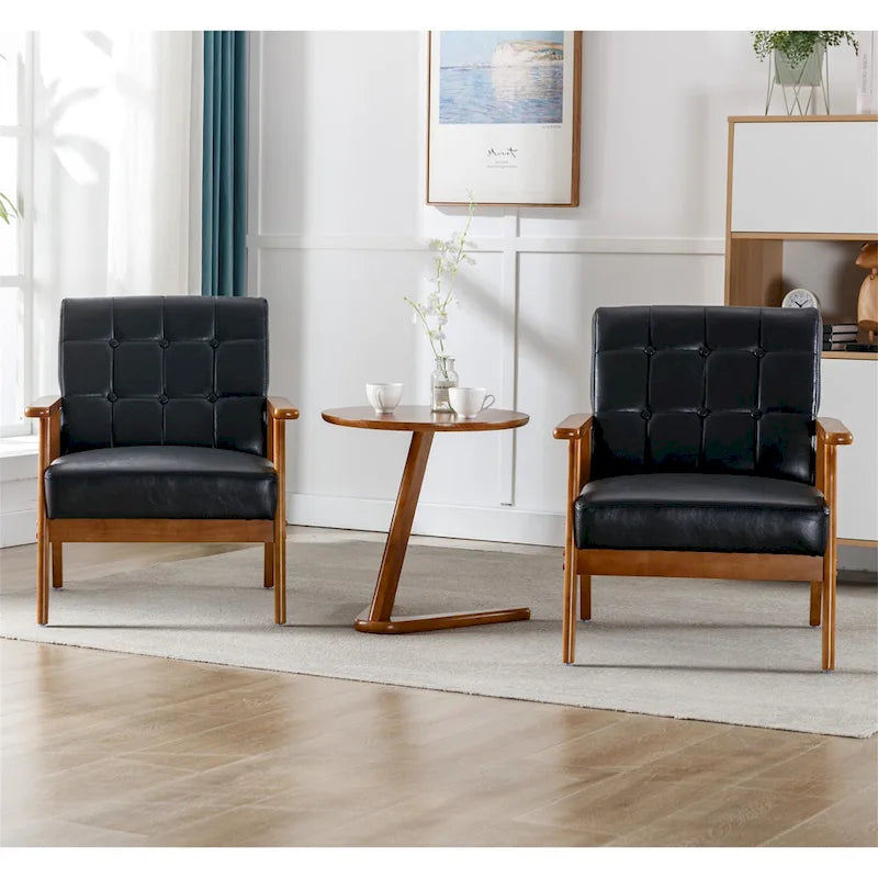 Fauteuil d'appoint capitonné avec accoudoirs et pieds en bois massif rembourré