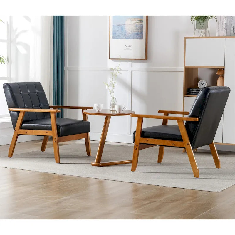 Fauteuil d'appoint capitonné avec accoudoirs et pieds en bois massif rembourré