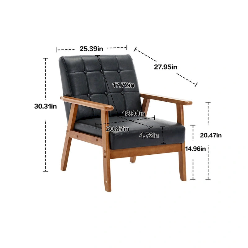 Fauteuil d'appoint capitonné avec accoudoirs et pieds en bois massif rembourré