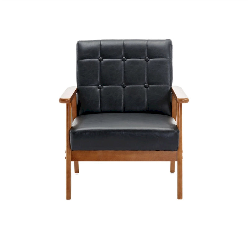 Fauteuil d'appoint capitonné avec accoudoirs et pieds en bois massif rembourré