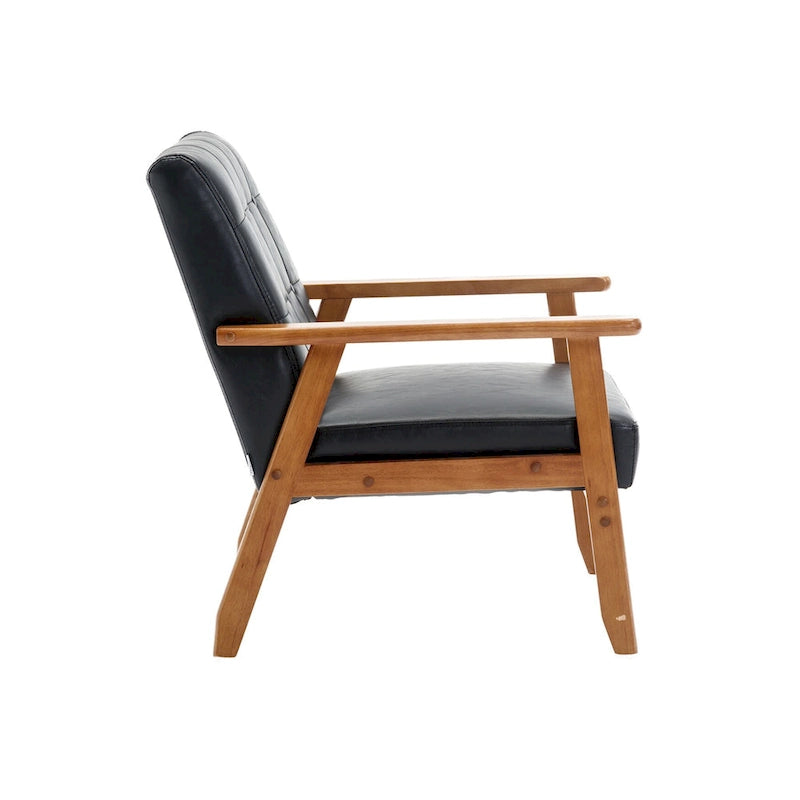 Fauteuil d'appoint capitonné avec accoudoirs et pieds en bois massif rembourré