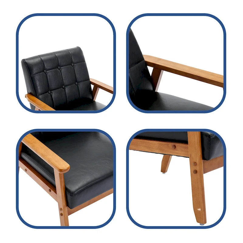 Fauteuil d'appoint capitonné avec accoudoirs et pieds en bois massif rembourré