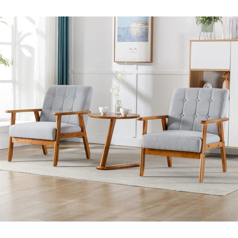 Fauteuil d'appoint capitonné avec accoudoirs et pieds en bois massif rembourré
