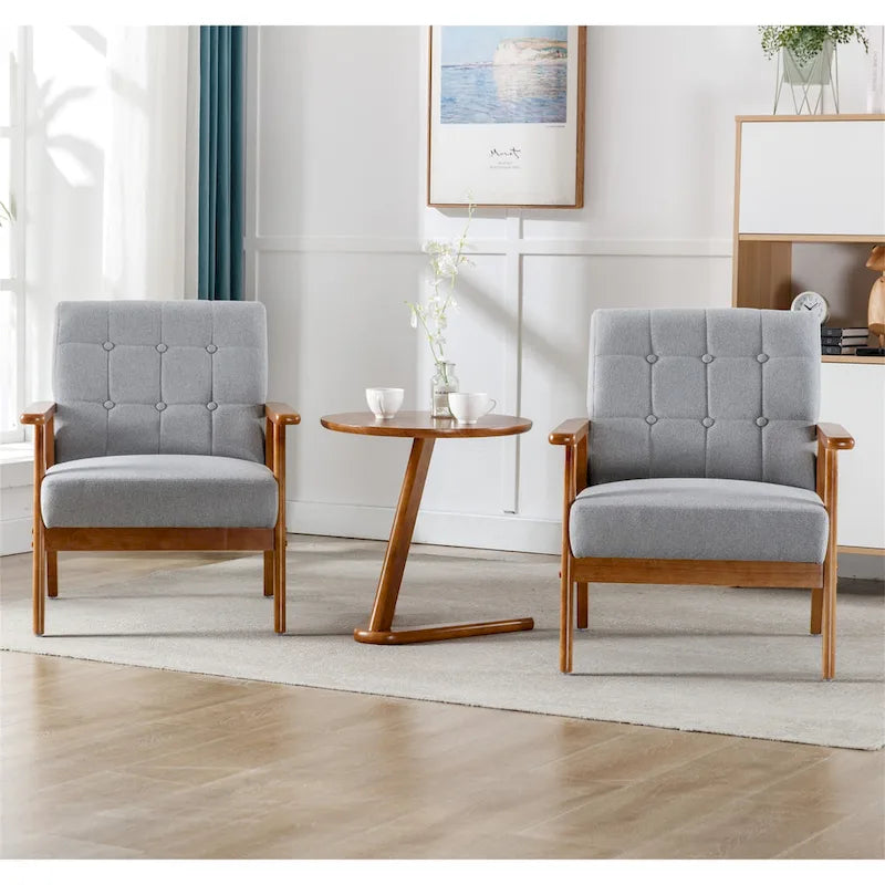 Fauteuil d'appoint capitonné avec accoudoirs et pieds en bois massif rembourré