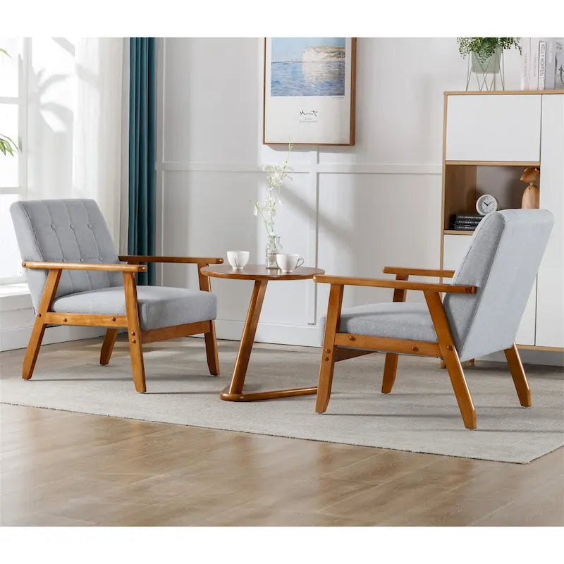 Fauteuil d'appoint capitonné avec accoudoirs et pieds en bois massif rembourré