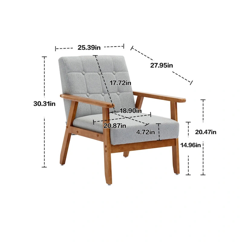 Fauteuil d'appoint capitonné avec accoudoirs et pieds en bois massif rembourré
