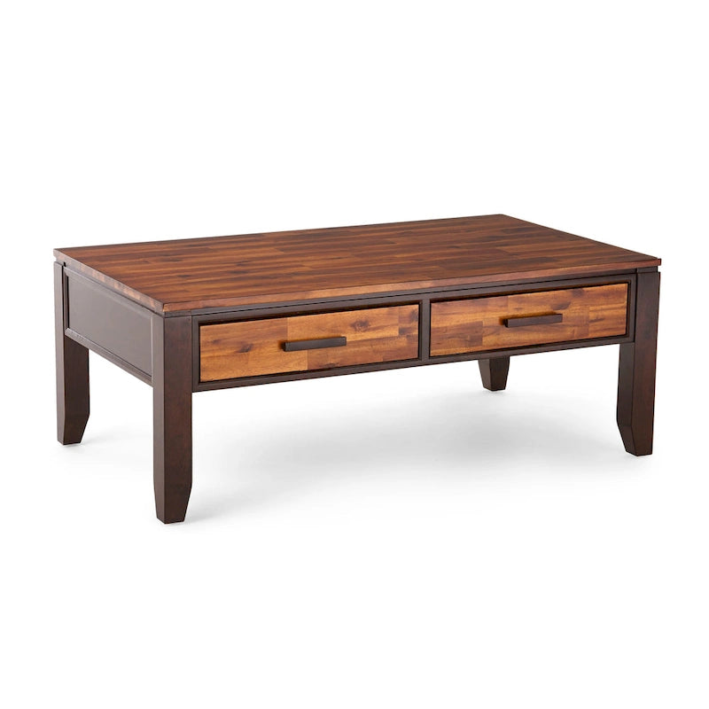 Table basse en bois d'acacia bicolore avec tiroirs Brun Cerise