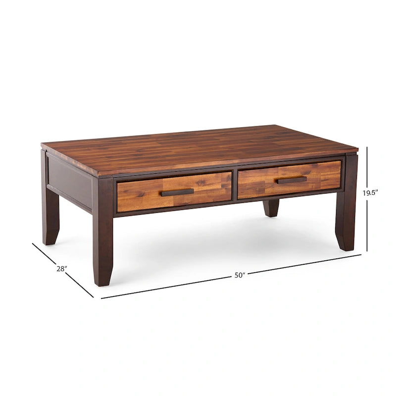 Table basse en bois d'acacia bicolore avec tiroirs Brun Cerise