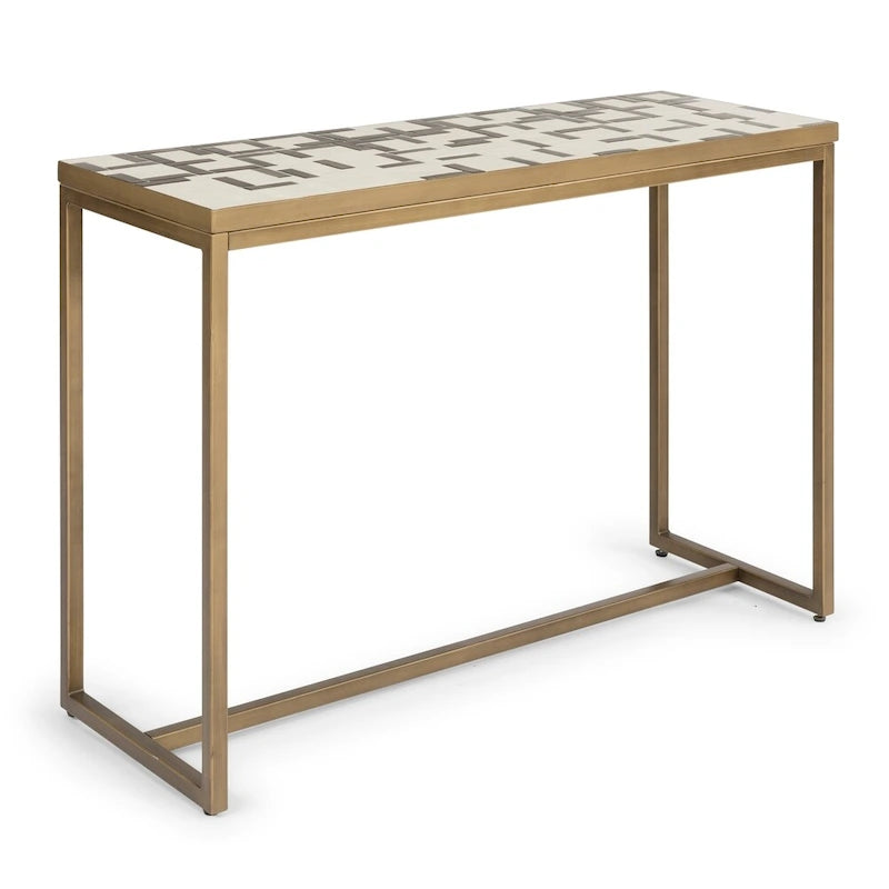 Console en laiton avec plateau en mosaïque crème or