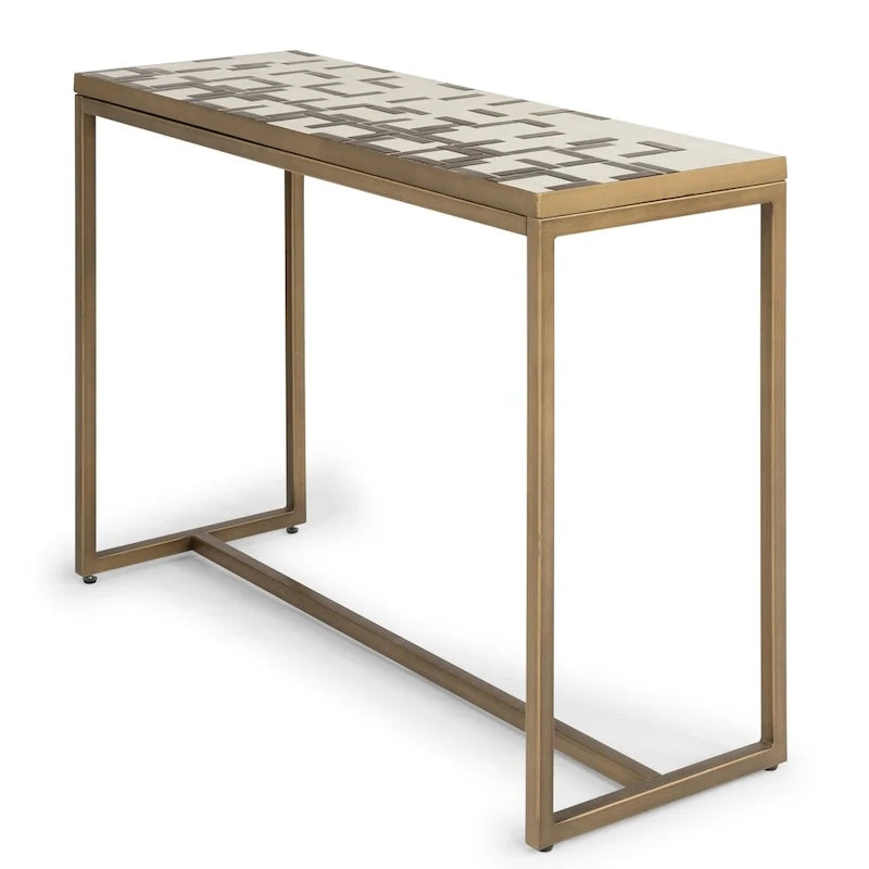 Console en laiton avec plateau en mosaïque crème or