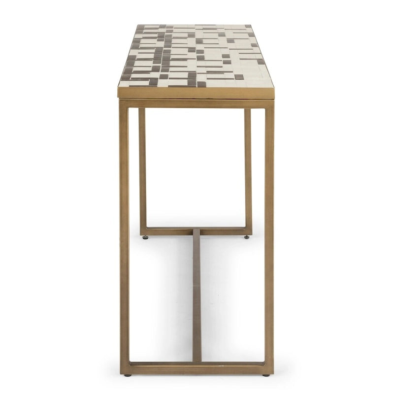 Console en laiton avec plateau en mosaïque crème or
