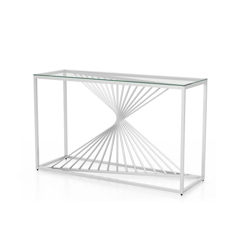 Table basse contemporaine avec plateau en verre et piètement torsadé en spirale