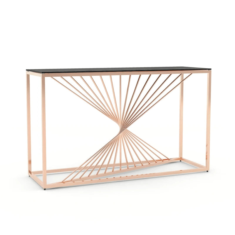 Table basse contemporaine avec plateau en verre et piètement torsadé en spirale