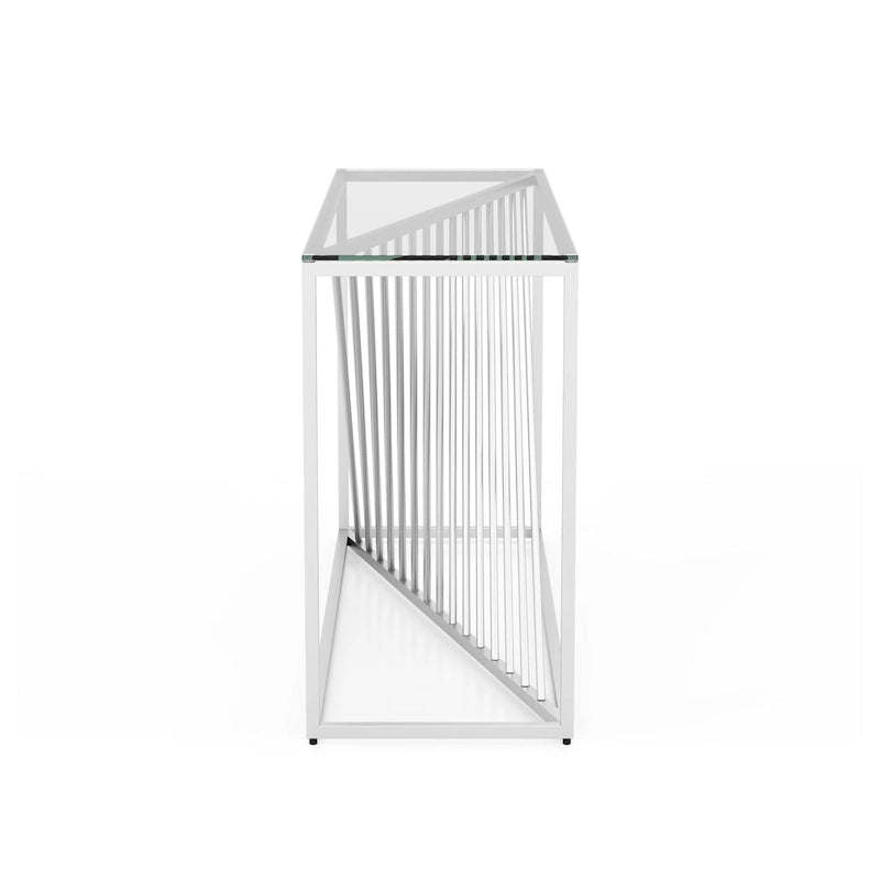 Table basse contemporaine avec plateau en verre et piètement torsadé en spirale