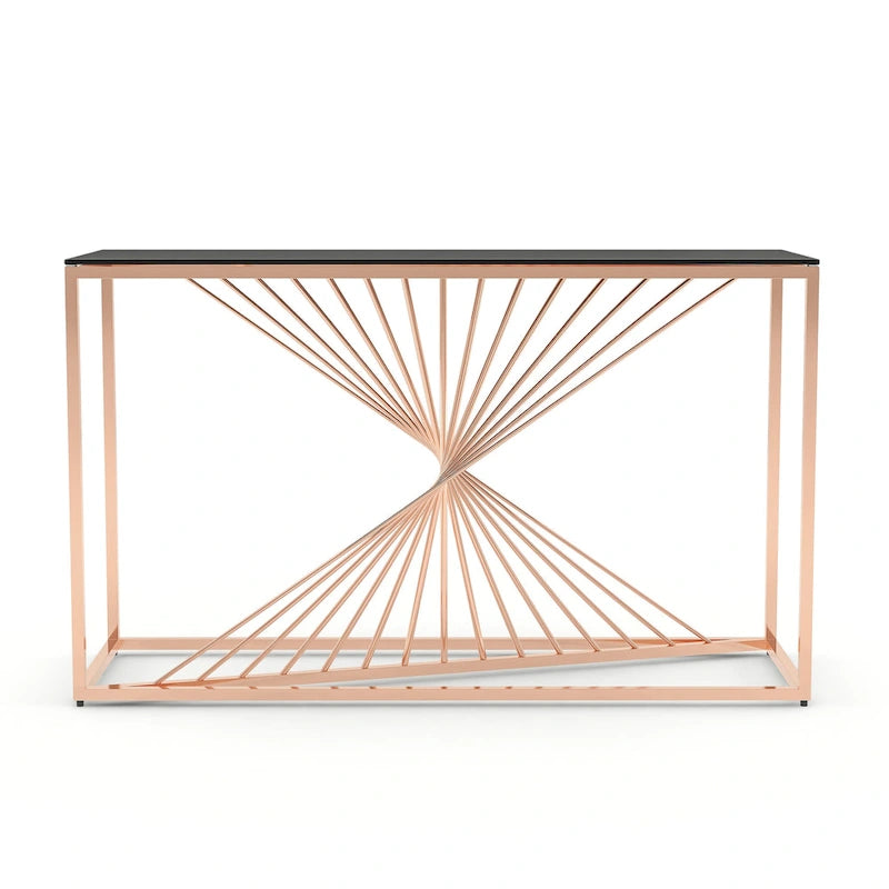 Table basse contemporaine avec plateau en verre et piètement torsadé en spirale