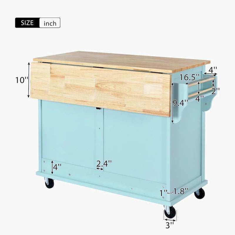Desserte de cuisine roulante avec plan de travail en bois d'hévéa à abattant et rangement coulissant à porte de grange