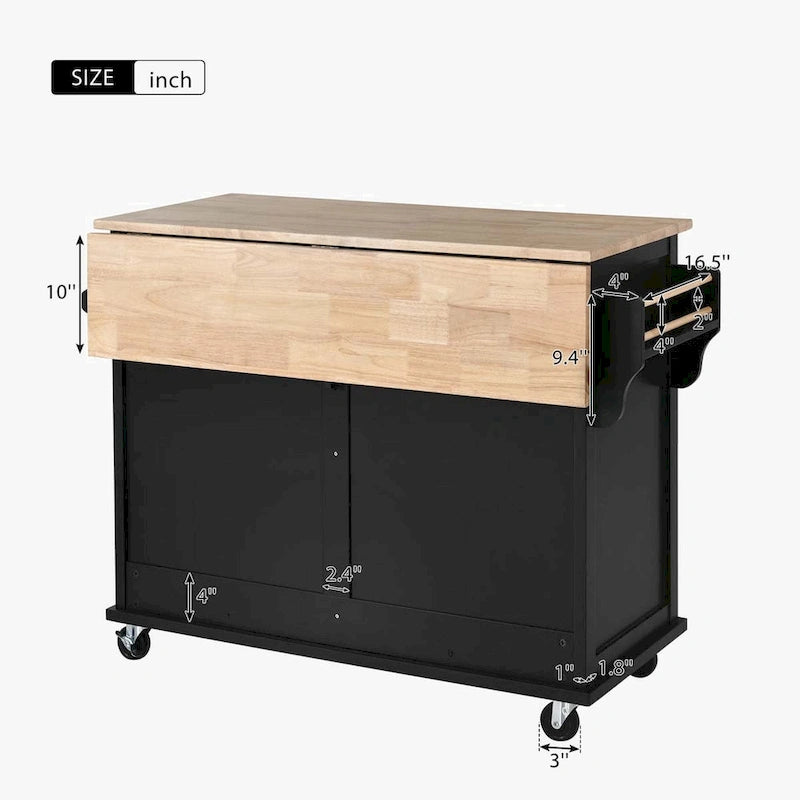 Desserte de cuisine roulante avec plan de travail en bois d'hévéa à abattant et rangement coulissant à porte de grange