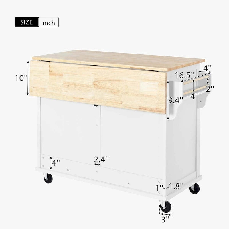 Desserte de cuisine roulante avec plan de travail en bois d'hévéa à abattant et rangement coulissant à porte de grange