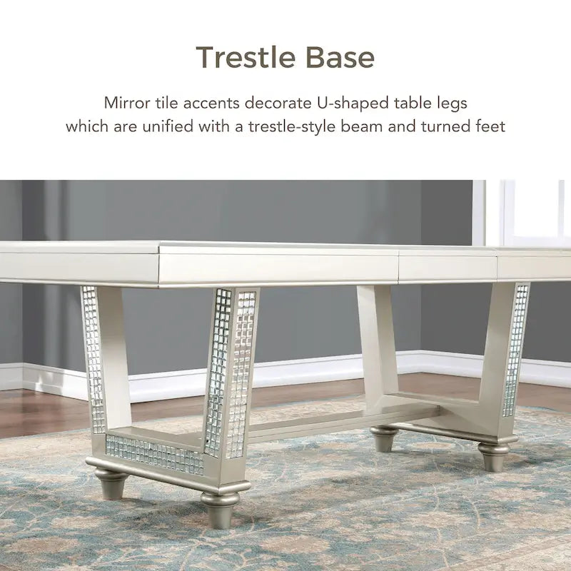 Table de salle à manger rectangulaire extensible Glam Champagne avec base à carreaux de miroir