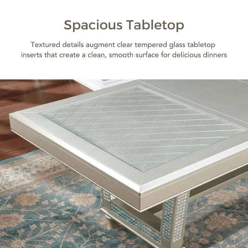 Table de salle à manger rectangulaire extensible Glam Champagne avec base à carreaux de miroir