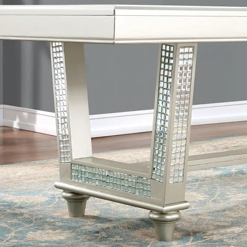 Table de salle à manger rectangulaire extensible Glam Champagne avec base à carreaux de miroir