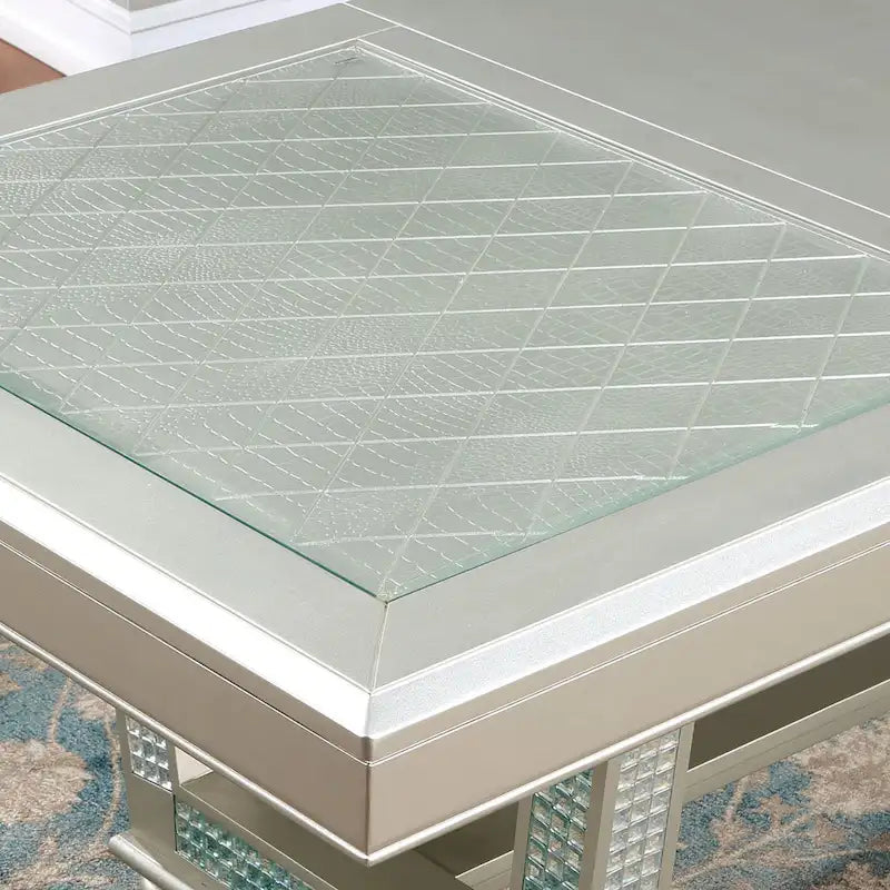Table de salle à manger rectangulaire extensible Glam Champagne avec base à carreaux de miroir