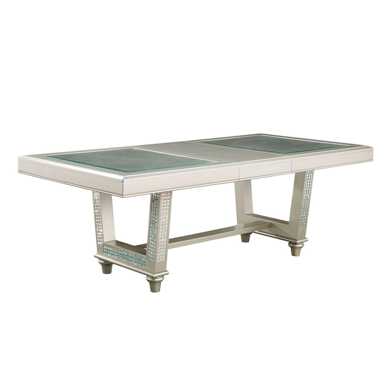 Table de salle à manger rectangulaire extensible Glam Champagne avec base à carreaux de miroir