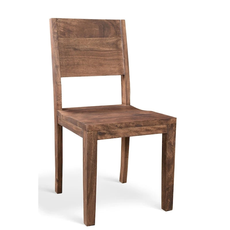 Chaise de salle à manger en bois d'acacia massif, style rustique et minimaliste, finition noyer miel
