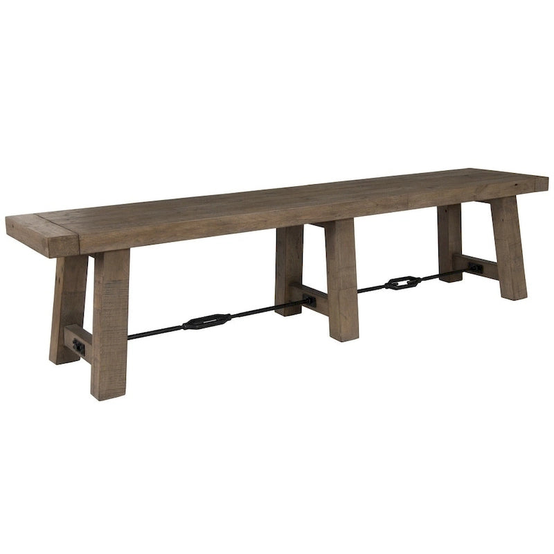 Banc de salle à manger en bois massif de pin recyclé brun vieilli avec accents métalliques