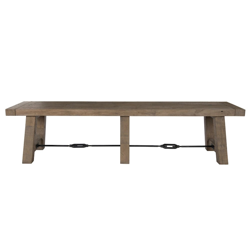 Banc de salle à manger en bois massif de pin recyclé brun vieilli avec accents métalliques