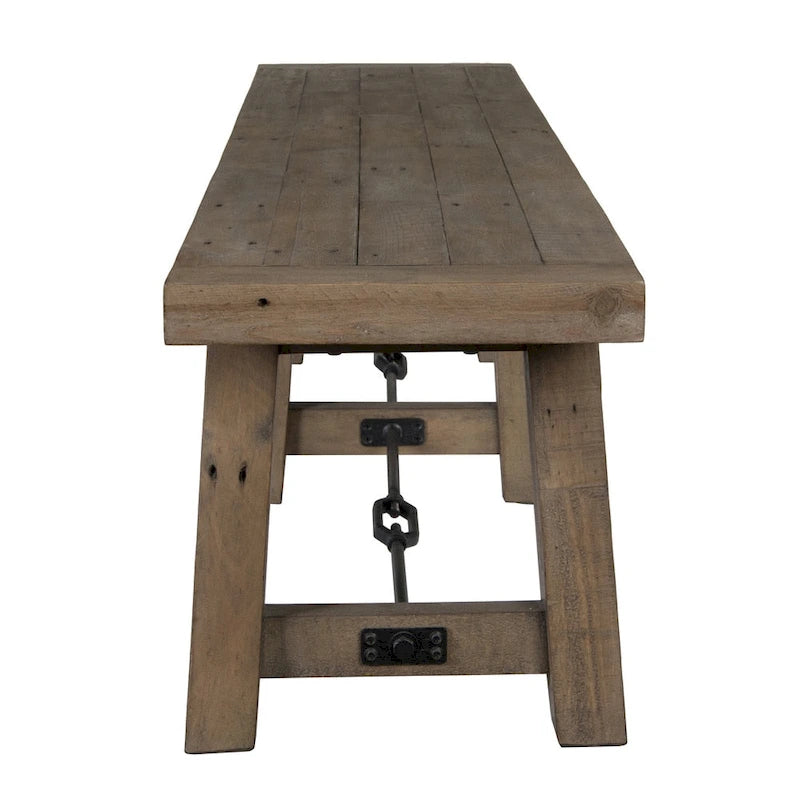 Banc de salle à manger en bois massif de pin recyclé brun vieilli avec accents métalliques
